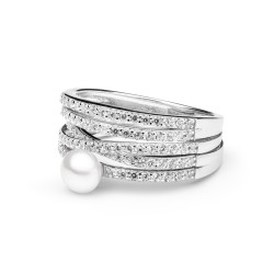 Inel lat argint cu perla naturala alba si cristale DiAmanti SK20209R_W-G (Argint 925‰ 3,5 g.)
